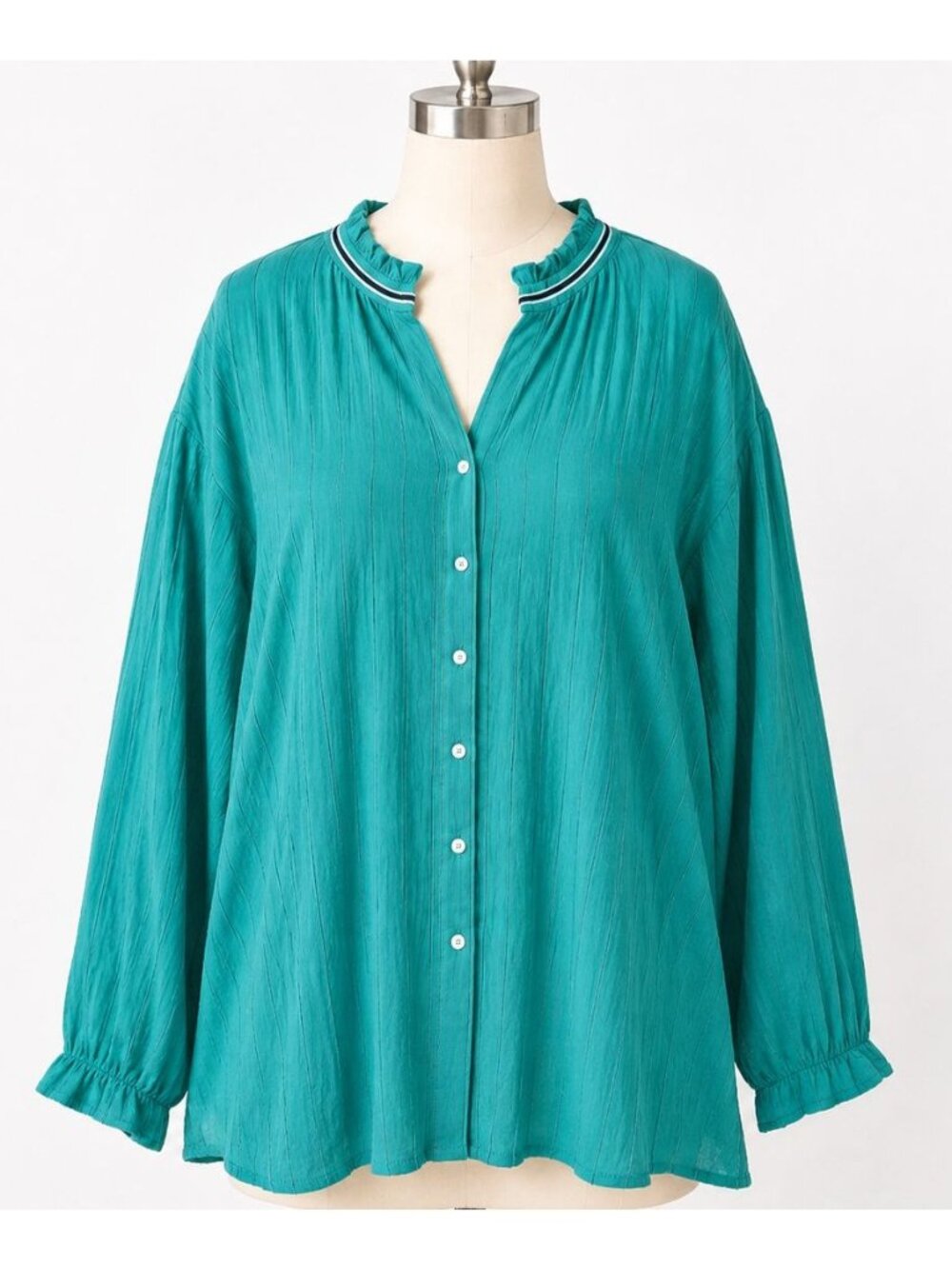 LOGO Lori Goldstein Cotton Gauze Tunic Top 3X Teal Button Front Plus Size NWOT
